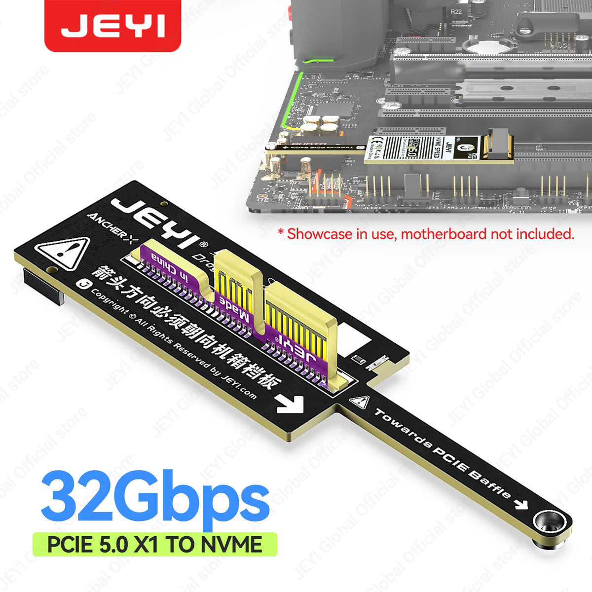 JEYI Mini Flat PCIe 5.0 to NVMe Adapter Card Backward Compatible
