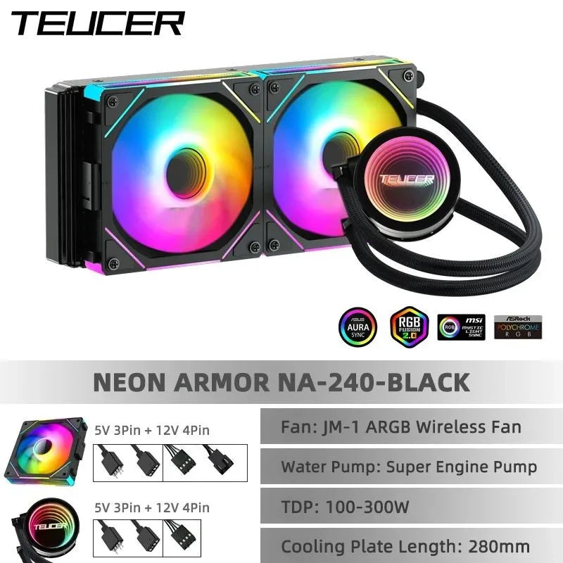 TEUCER NA‑360 PC CPU Liquid Water Cooling Radiator AIO Cooler Compatible with Intel LGA 2011 1700 1200 1155 X99 Motherboard AMD AM4 AM5 Gaming Desktop Computer CPU Heat Sink Cooling Replacement Part