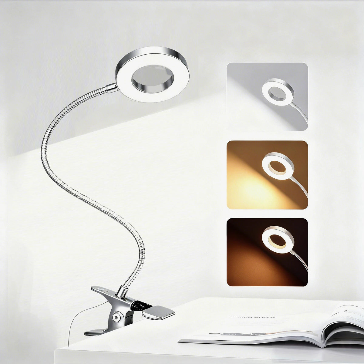 LED Clip-On Magnifying Desk Lamp 5X Magnifier USB Powered 3 Colors 10 Levels