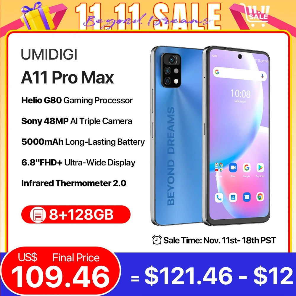 UMIDIGI A11 Pro Max Global Version Android Smartphone 6.8" FHD+ Display