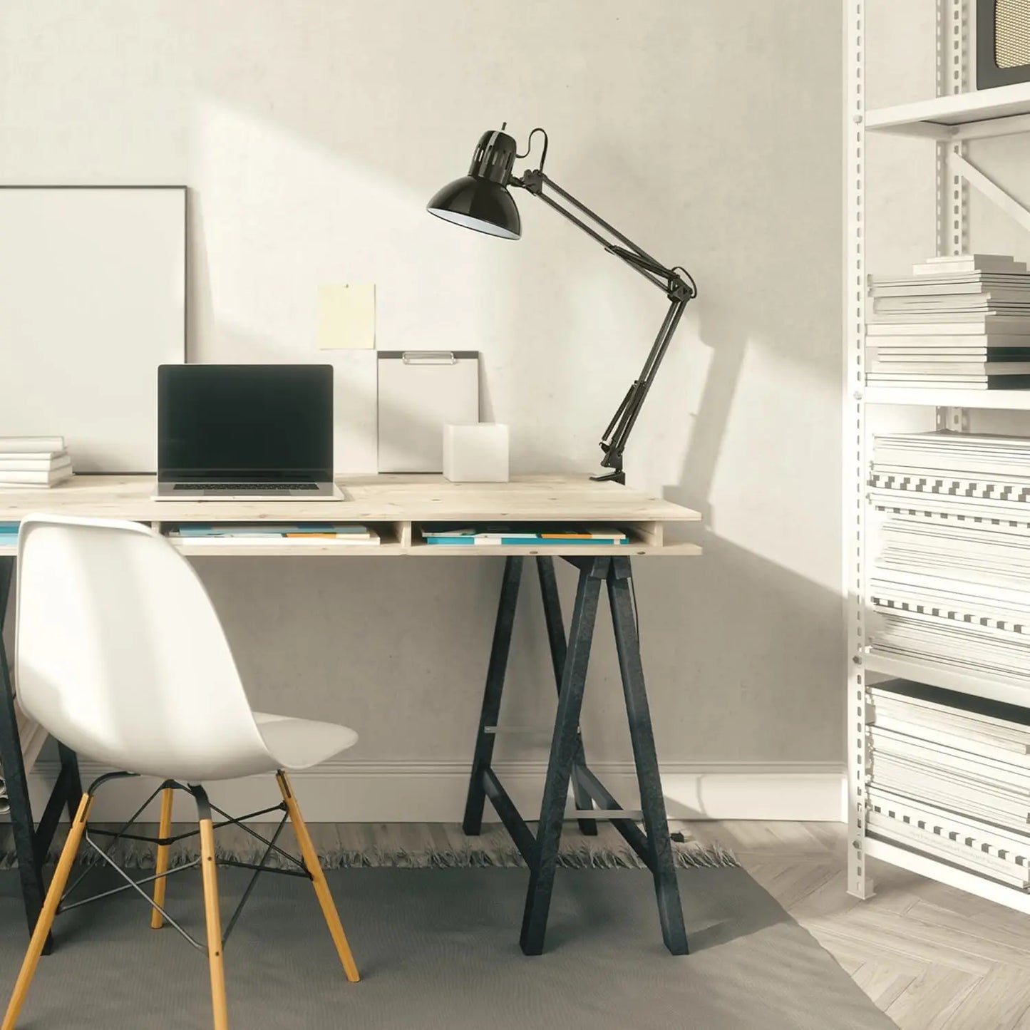 31.5" Adjustable Desk Lamp with Metal Clamp, Black, Swing Arm
