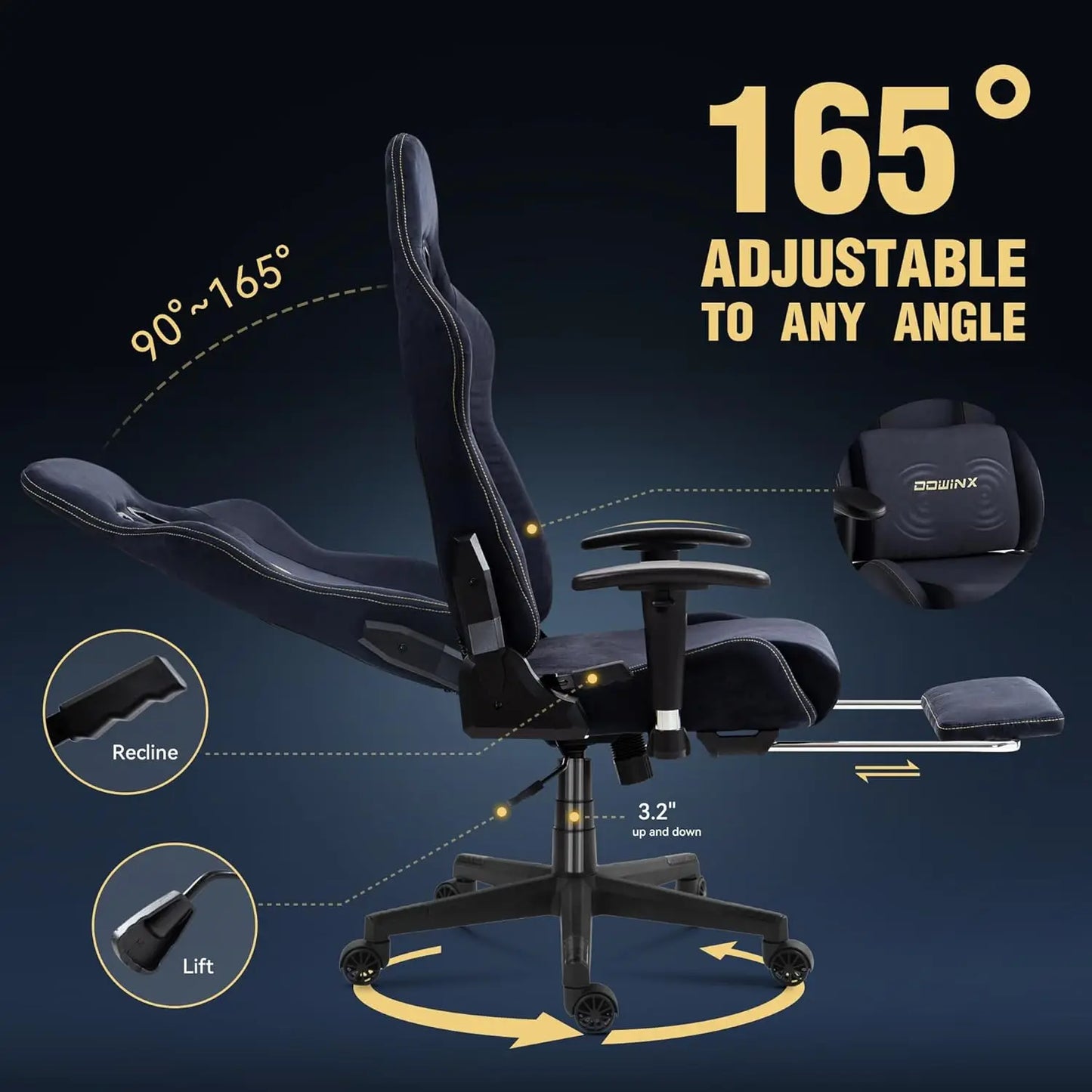 Dowinx Gaming Chair with Massage Lumbar Support