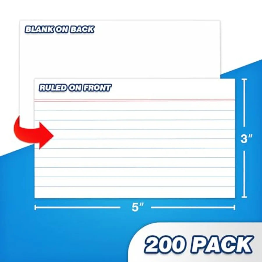 200 Count Index Cards 3x5 Inch Ruled Front and Blank Back