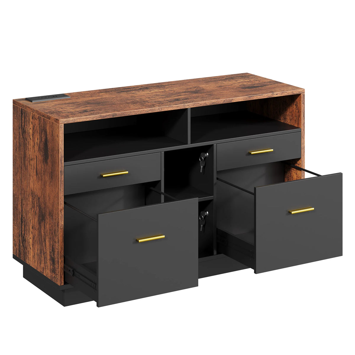 4 Drawer Lateral File Cabinet With Lock And Power Outlet, Home Office