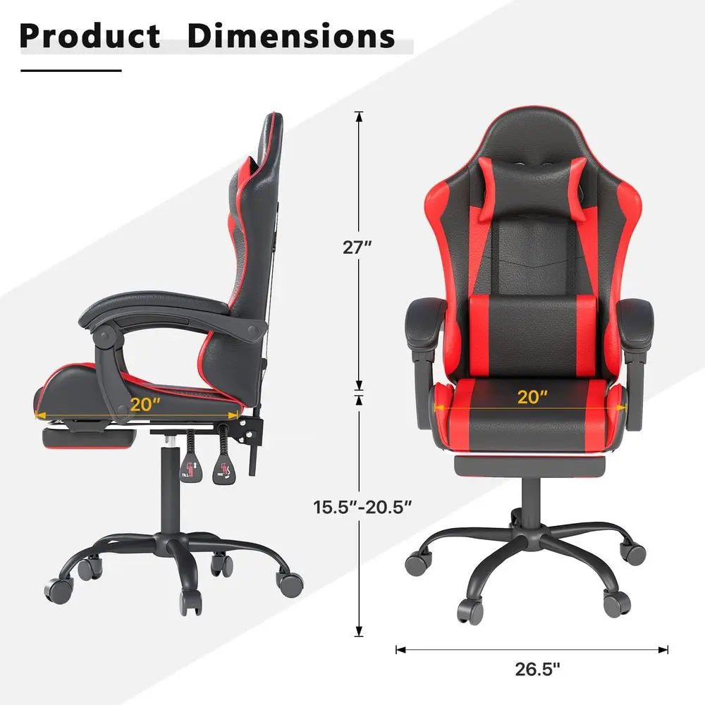 Gaming Chair with Headrest and Lumbar Support, Racing Style
