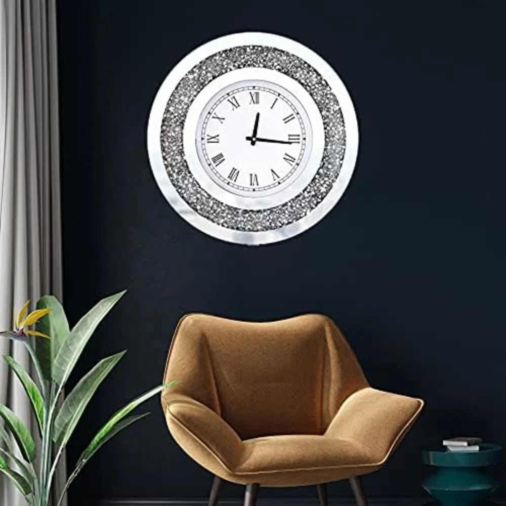 Wall Decororation Crystal Sparkling Diamond Mirror Large Wall Clock for Wall Decoration