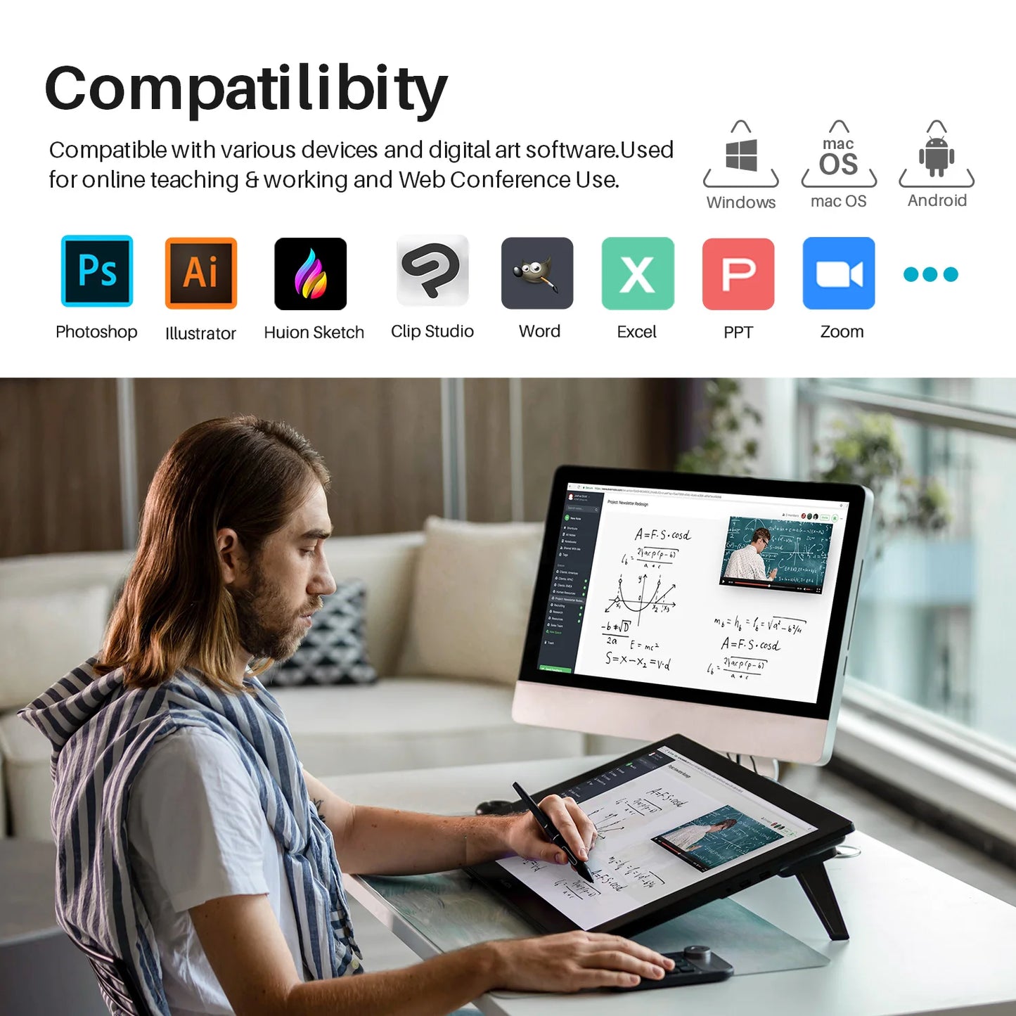 HUION Kamvas Pro 24 4K UHD Graphics Tablet Monitor 23.8 Inch 140% sRGB