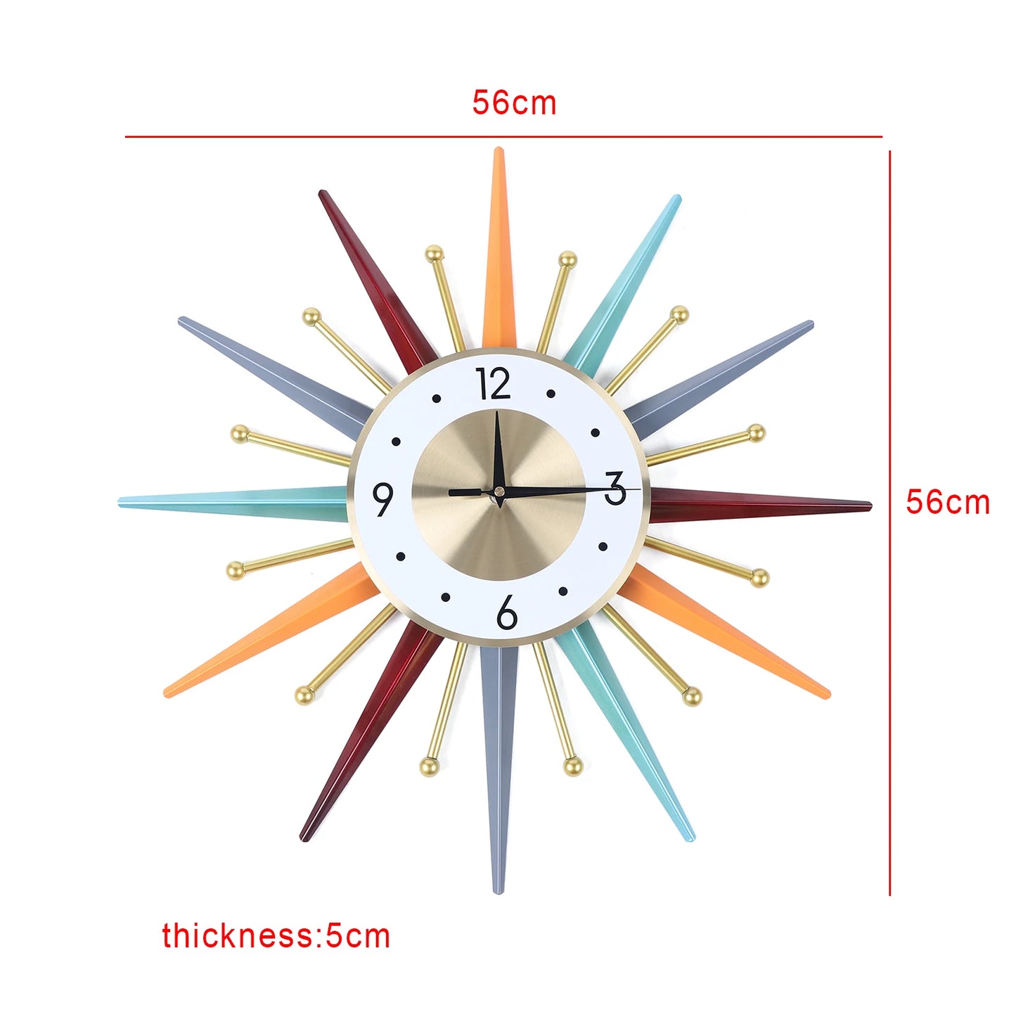 Large Wall Clock Oversized Silent Metal Sunburst Clock