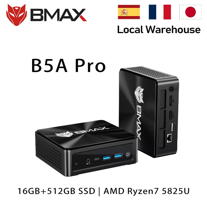 BMAX B5A Pro Mini PC | AMD Ryzen 7 5825U/5700U |16GB+512GB