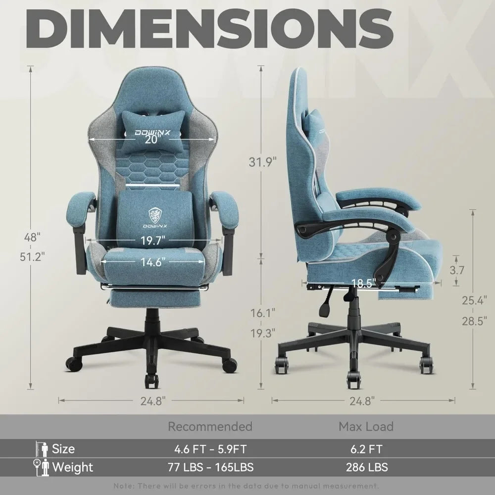 Gaming Chair Fabric with Pocket Spring Cushion, Headrest, and Footrest