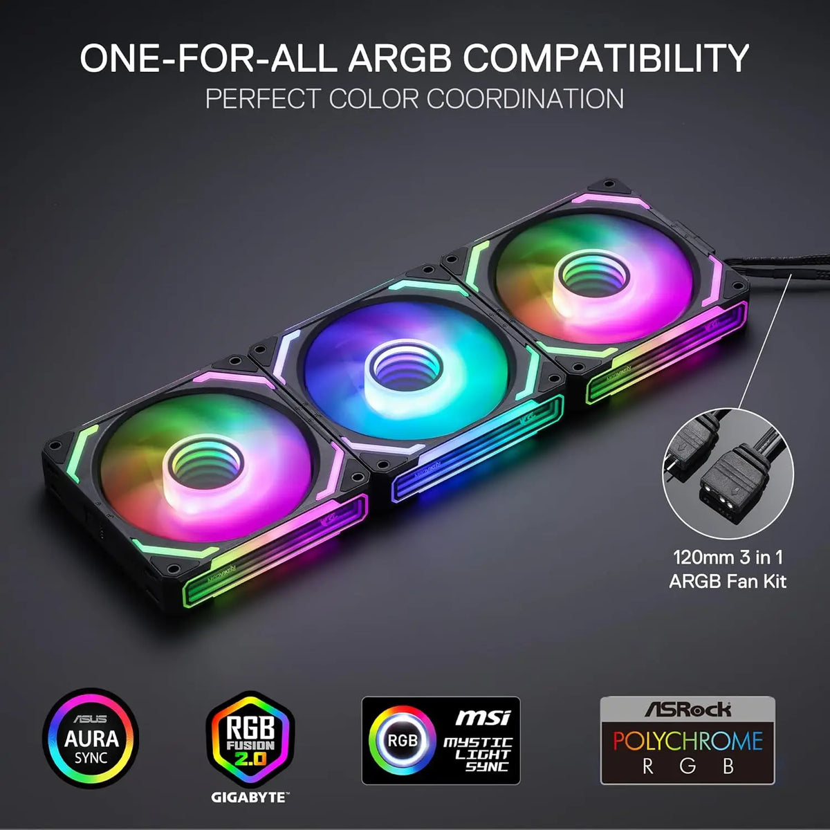Redragon GCF012 Standard 120mm PC Case Fan,5V 3Pin ARGB Lighting 4 Pin PWM
