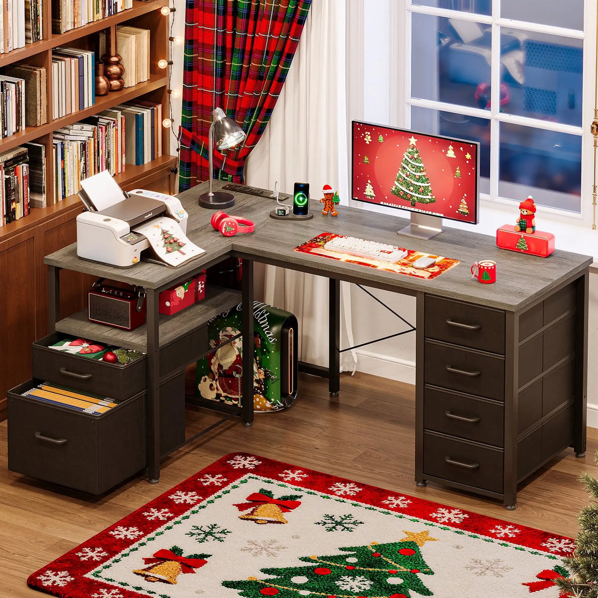 Casacomoda 55 inch Computer Desk with 5 Drawers and File Cabinet
