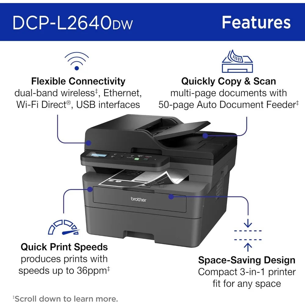 DCP-L2640DW Wireless Compact Monochrome Multi-Function Laser Printer