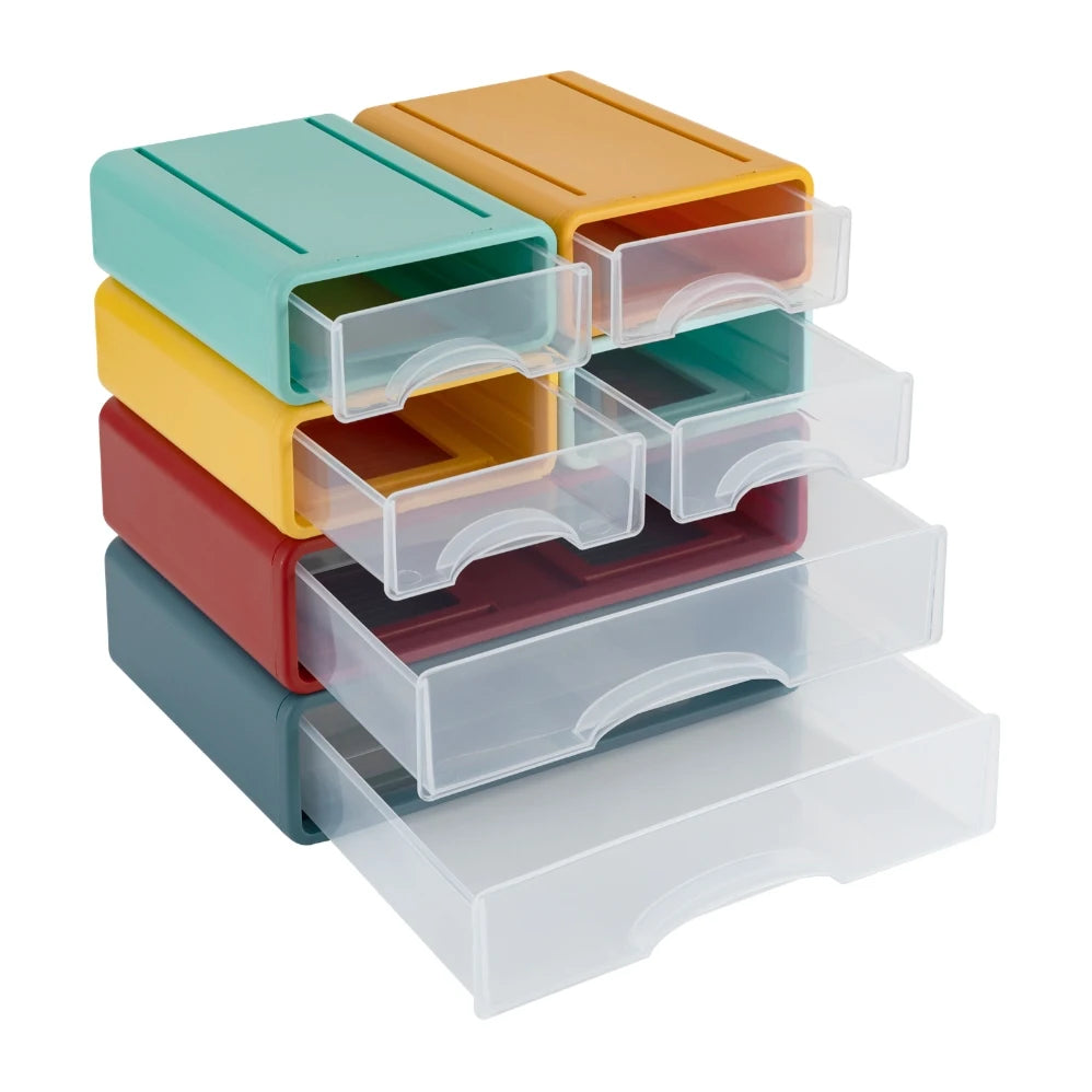 2 Large + 4 Small Stackable Desktop Plastic Drawer Organizer