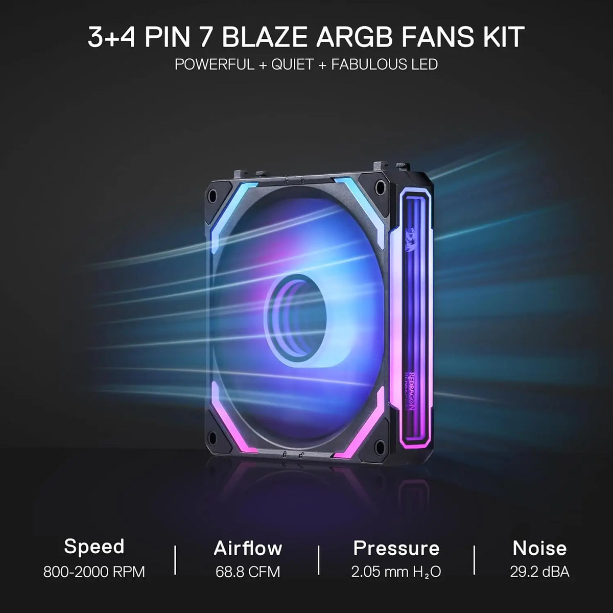 Redragon GCF012 Standard 120mm PC Case Fan,5V 3Pin ARGB Lighting 4 Pin PWM