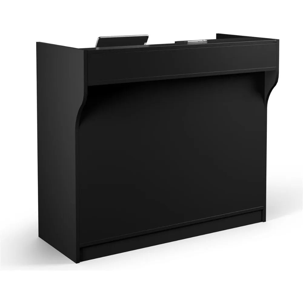 Free-Standing Black Melamine Register Stand, with Adjustable Shelves