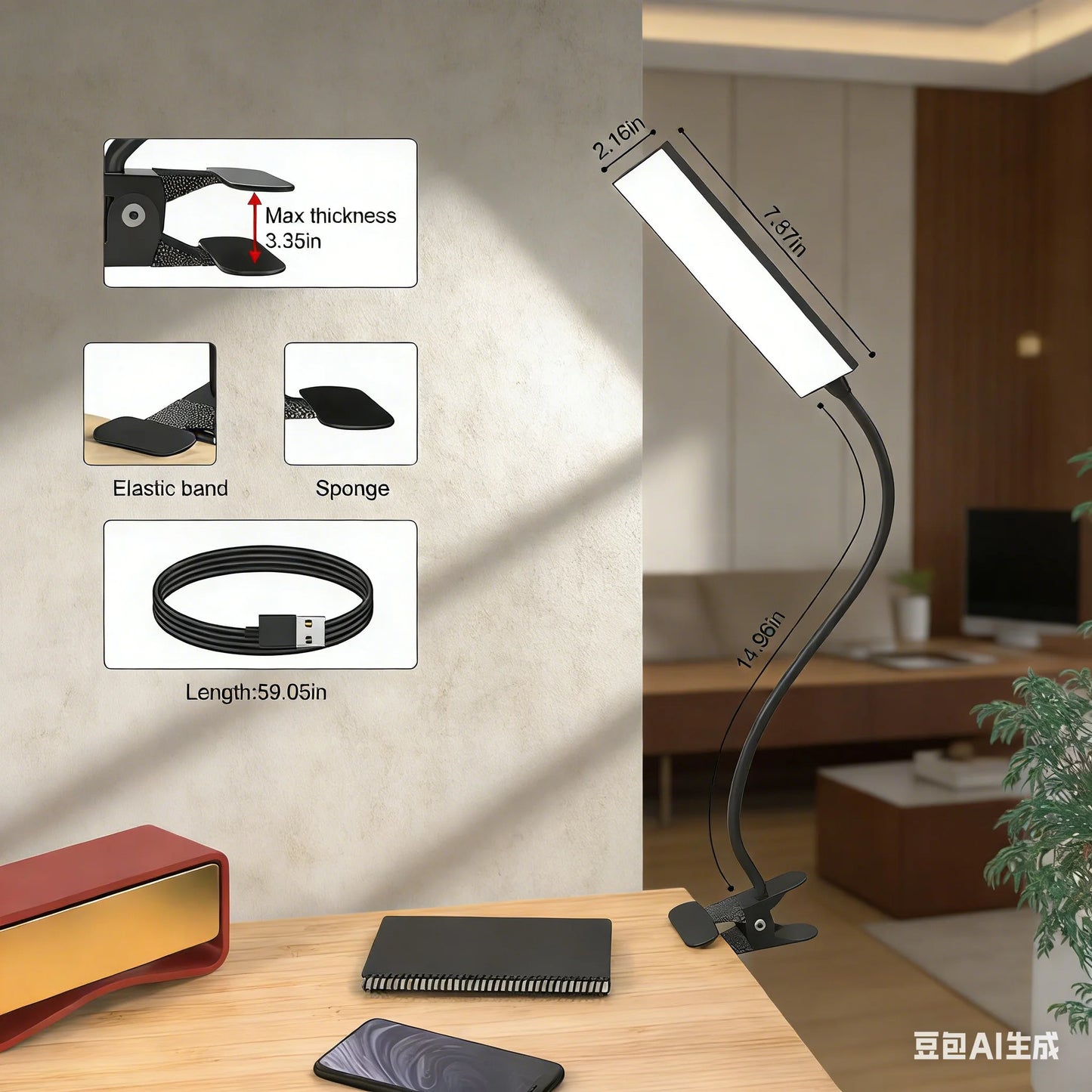 LED Desk Lamp Adjustable Neck Lamp with Clamp 5V