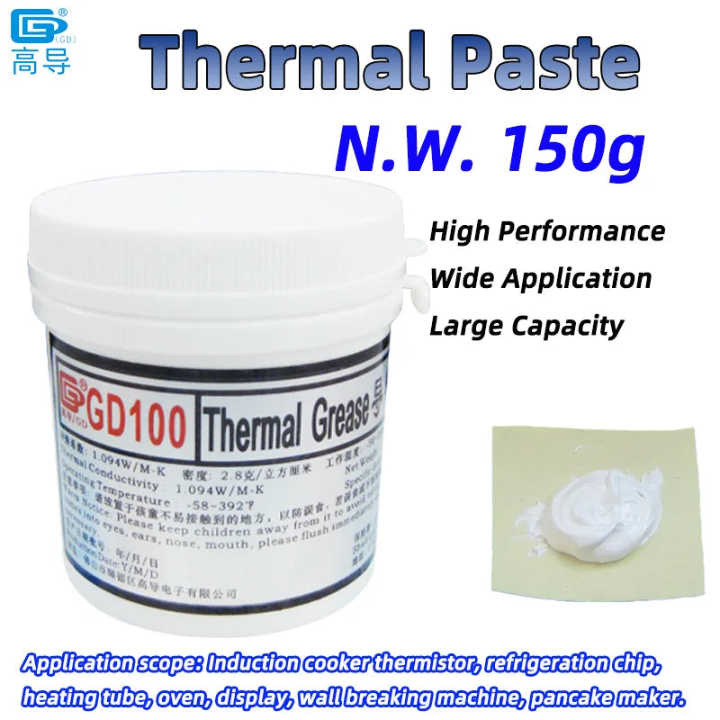 Thermal Paste GD100 Thermal Conductive Paste  Grease Net Weight 150 Grams White Plaster Heat Sink Compound for CPU GPU LED Power Module CN150