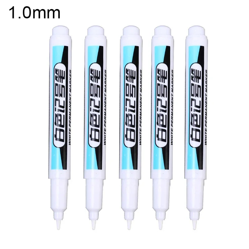 5/1Pcs Oily White Marker Pen Permanent, 0.7mm 1mm 2.5mm