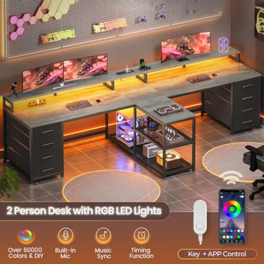 94.5 2 Person Gaming Desk Long Office Computer Desk with 8 Drawers