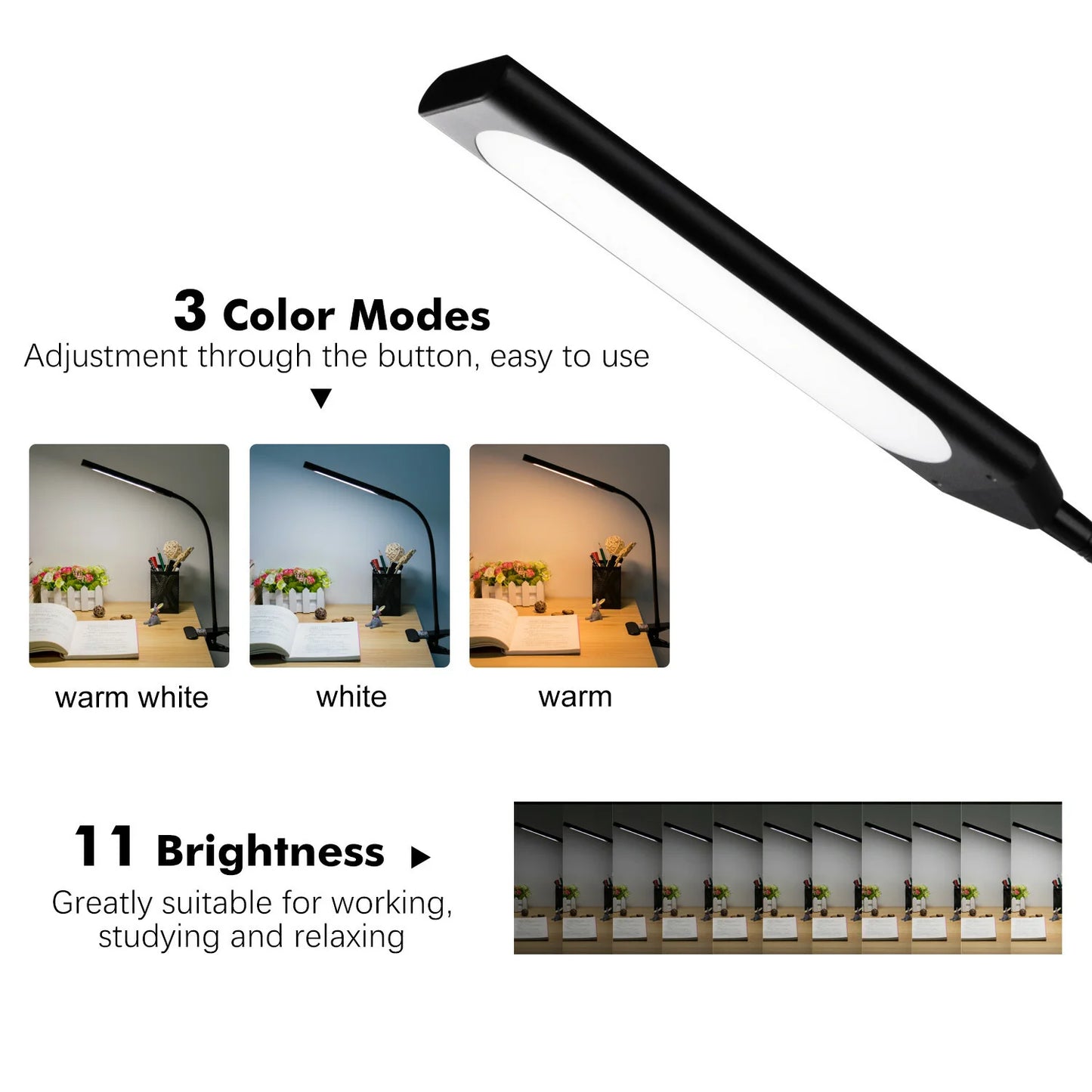 LED Desk Lamp Adjustable Neck Lamp with Clamp 5V