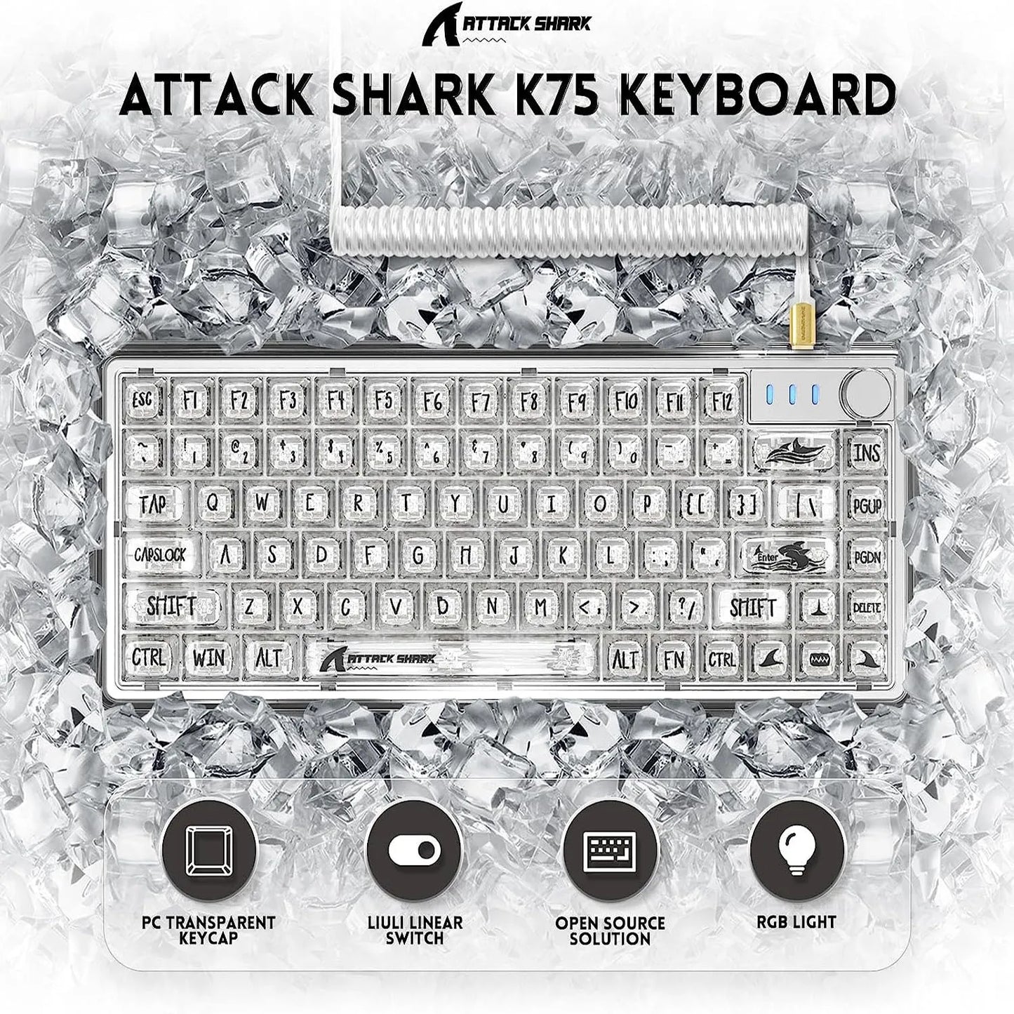 TKL Hot Swappable Wired Keyboard, Transparent PC Keycaps