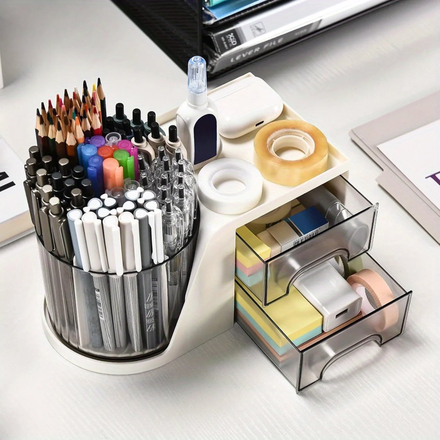 Desk Organizer with 2 Drawer, Pencil Pen Holder for Desk