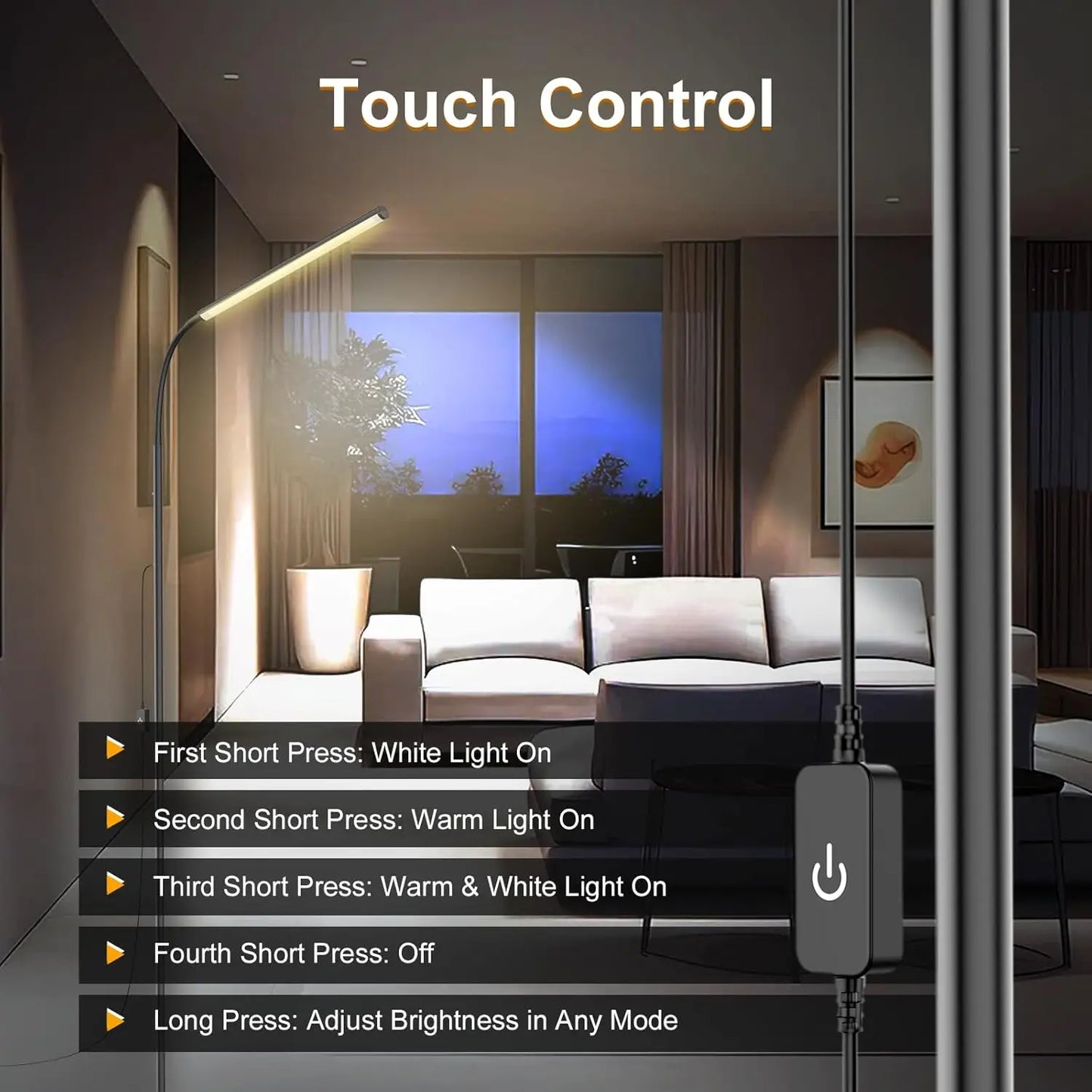 Touch Control Adjustable LED Floor Lamp with Stepless Dimming
