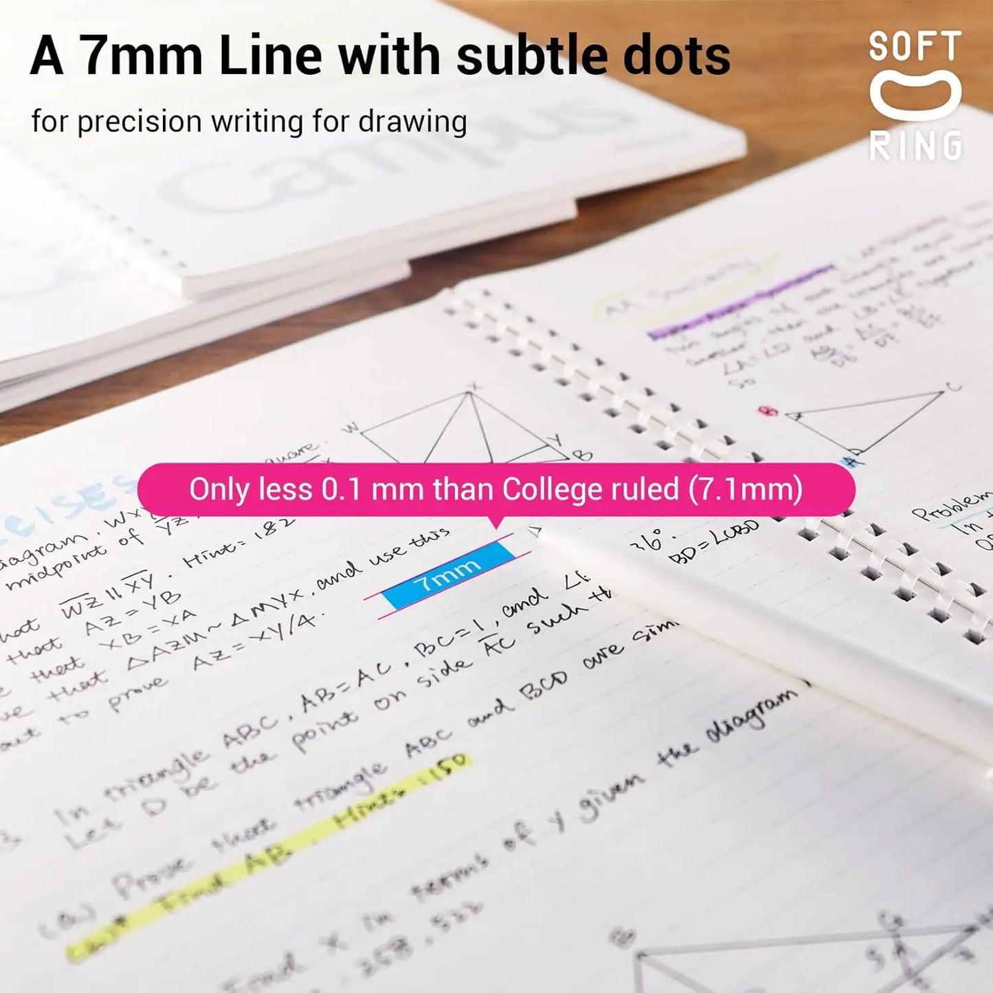 4-Pack B5 Soft Ring Notebooks with Dotted 7mm Rule, 40 Sheets