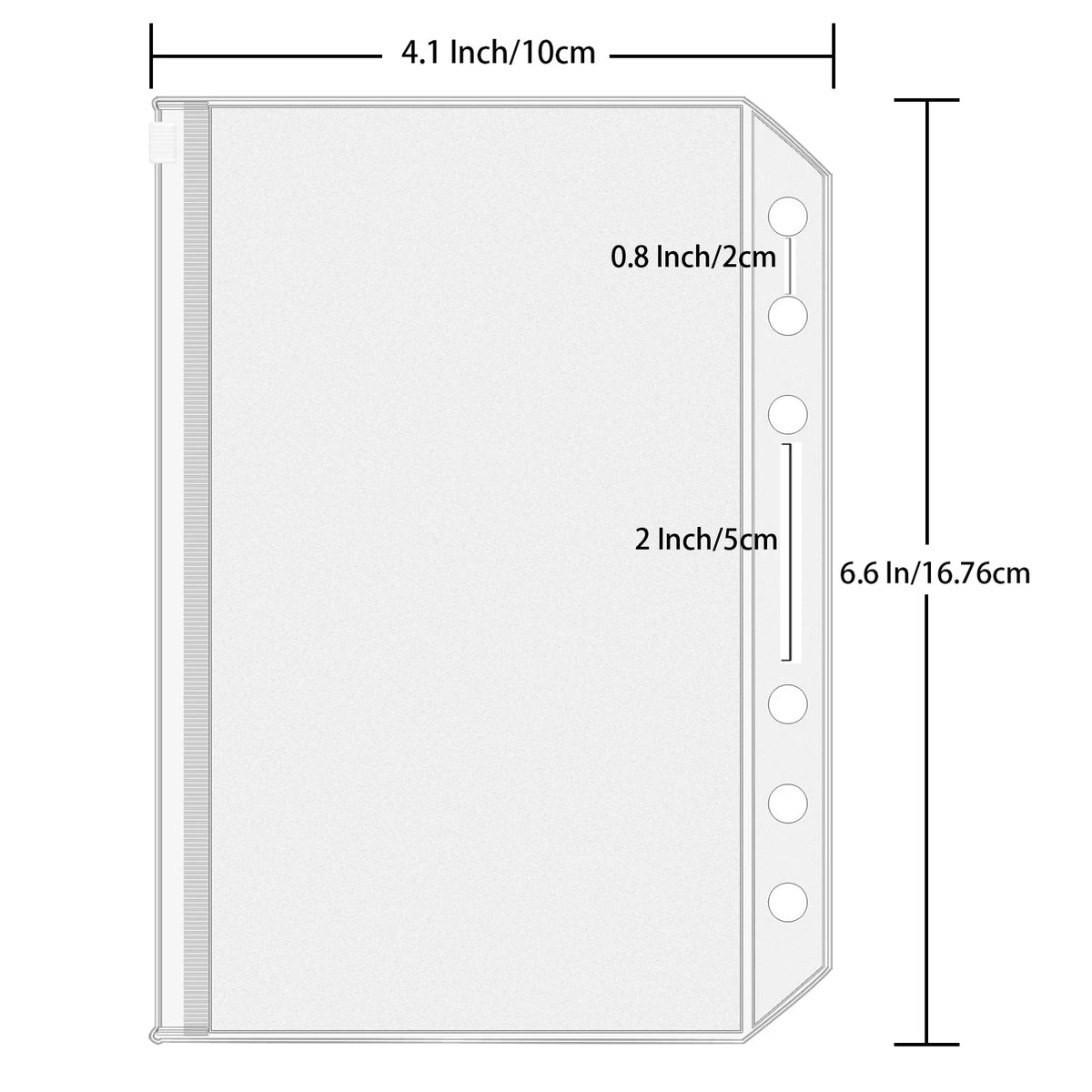 10PCS A6 Binder Pockets 6 Holes, Clear Zipper Folders 6-Ring, Waterproof