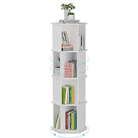 4 Tier Wooden Rotating Bookshelf Tower 360 Display