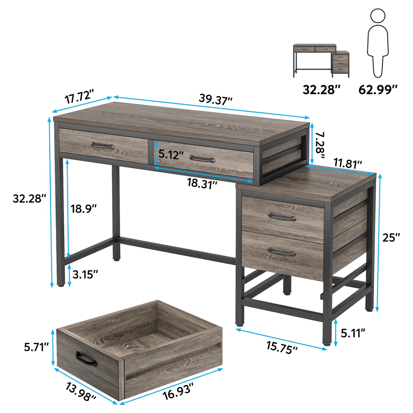 Tribesigns Computer Desk with 5 Drawers, Home Office Desks