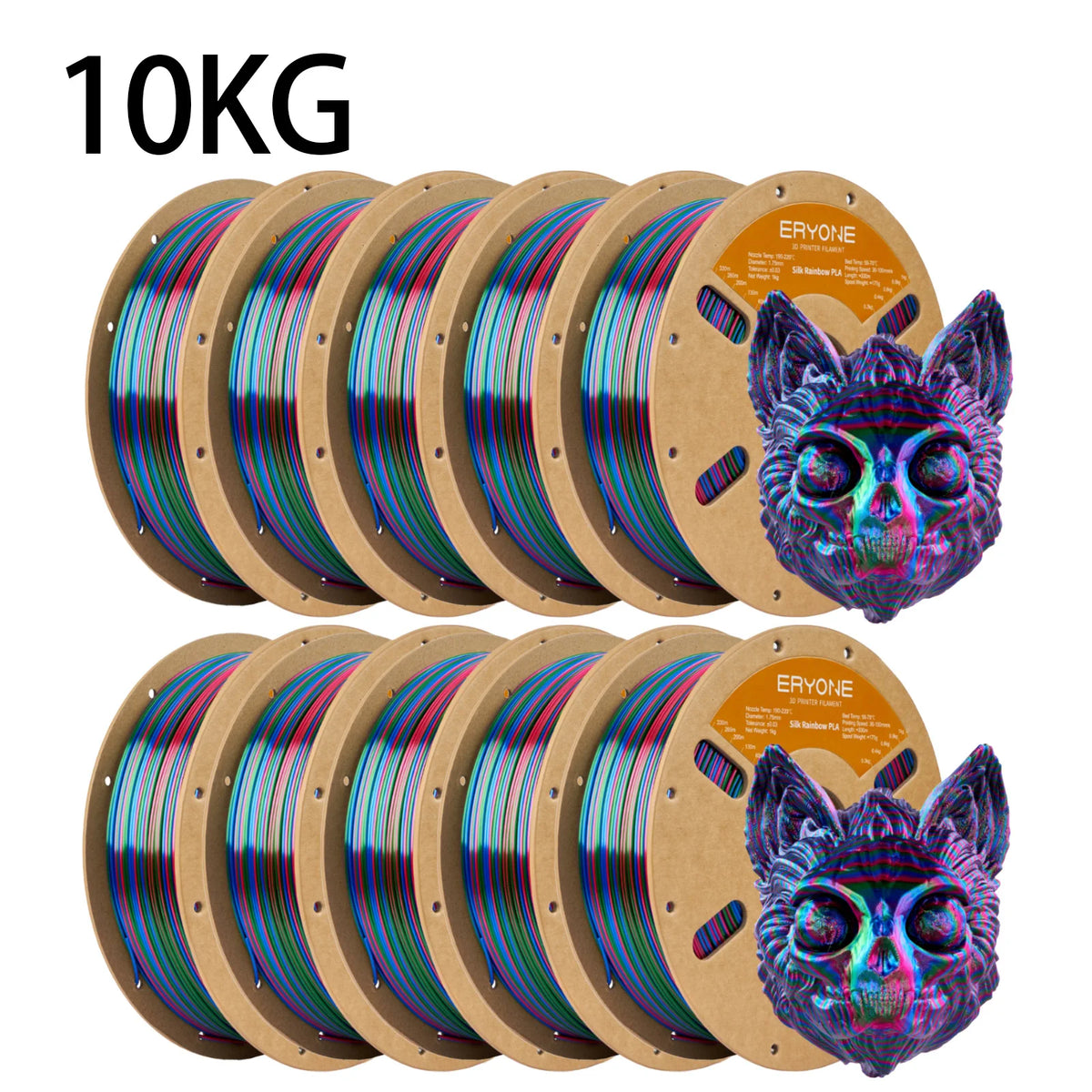 ERYONE 10KG Silk Rainbow Twist PLA Filament 1.75mm, 1kg Spool