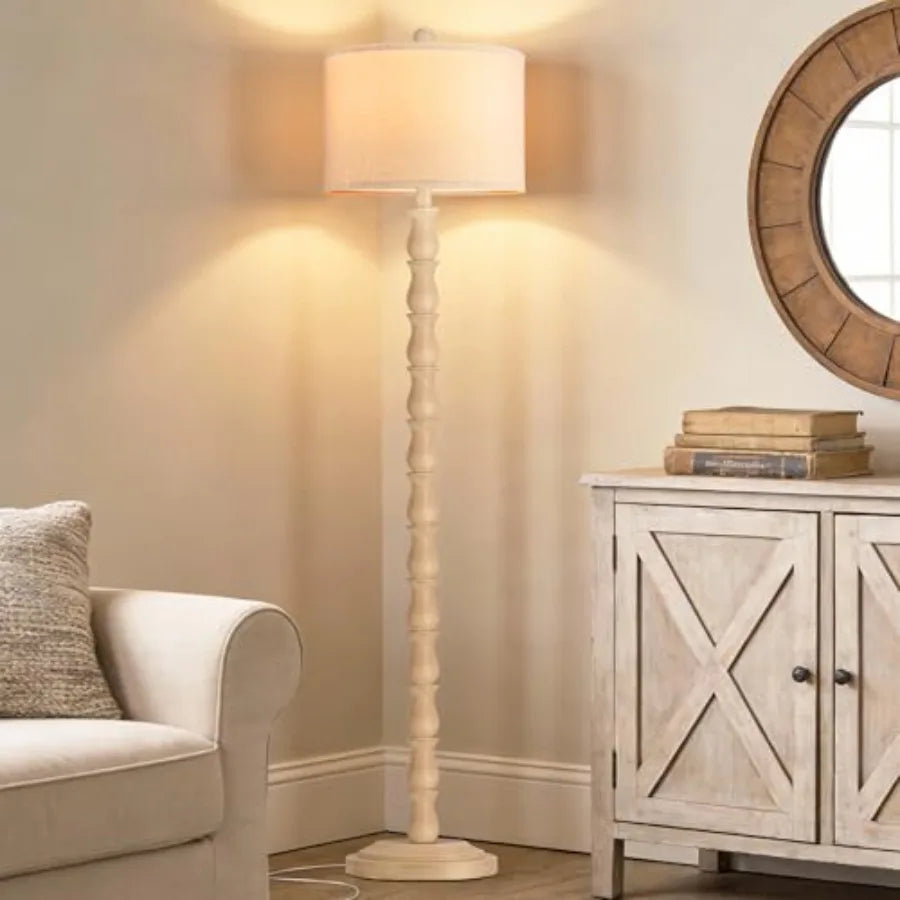 63.5" Rustic Floor Lamp with Rotary Switch and Linen Shade