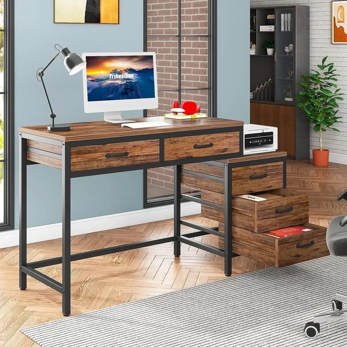 Tribesigns Computer Desk with 5 Drawers, Home Office Desks