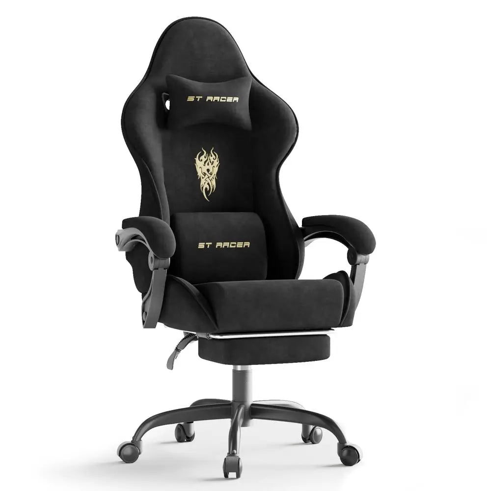 Velvet Fabric Gaming Chair with Footrest and Massage