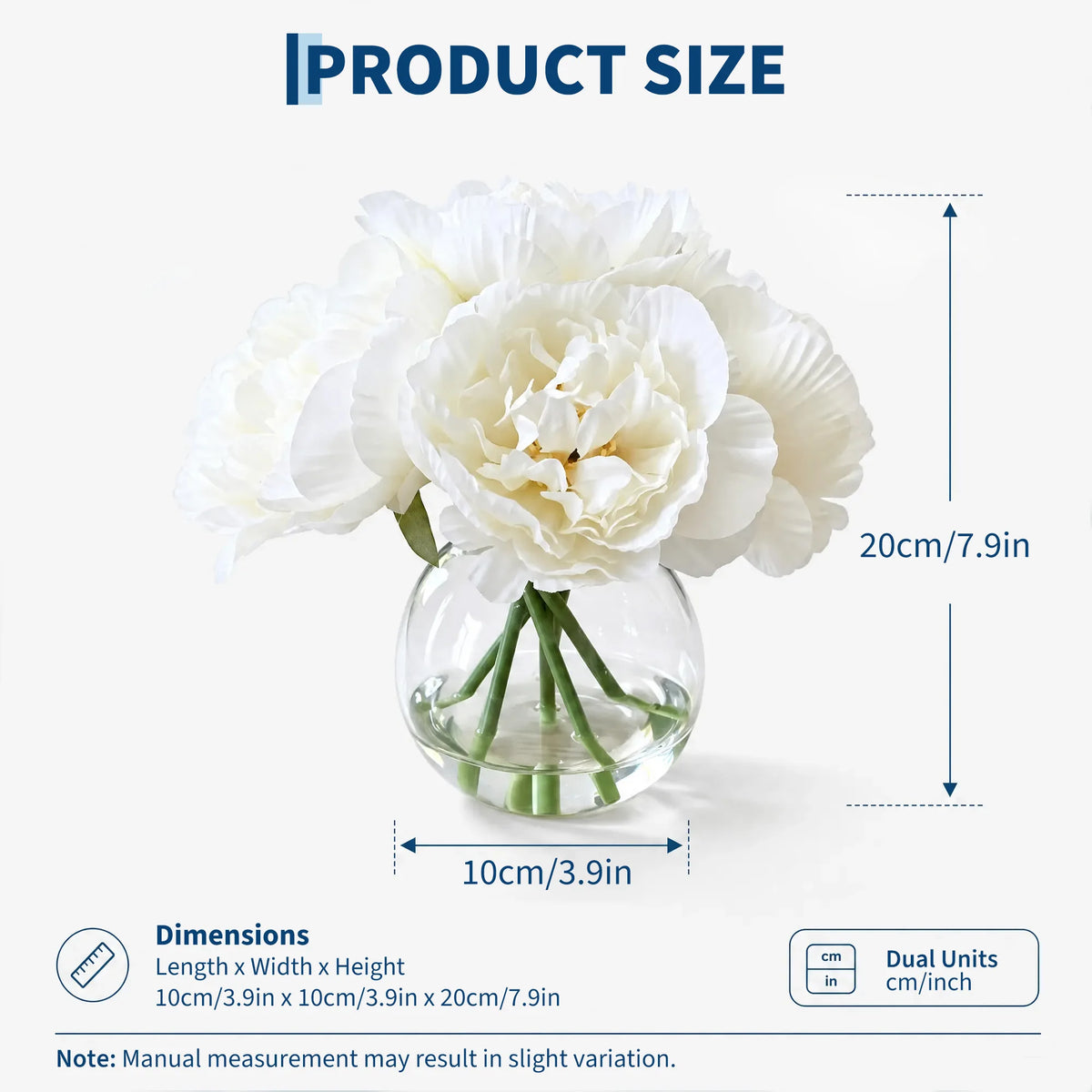 Realistic Artificial Peony Bouquet In Clear Glass Vase
