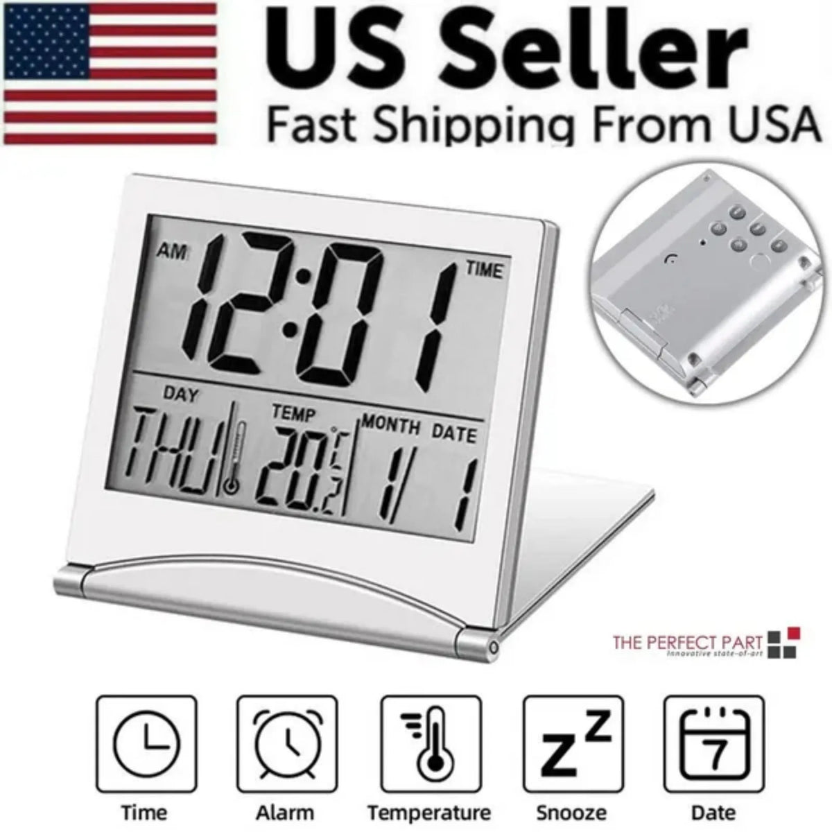 Digital Travel Alarm Clock Foldable Temperature LCD Clock
