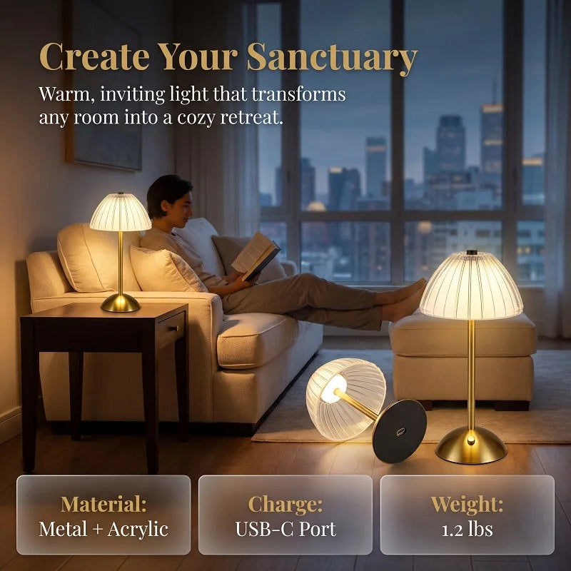 LED Table Lamp Cordless 3 Color Temperatures USB-C Charging Wireless