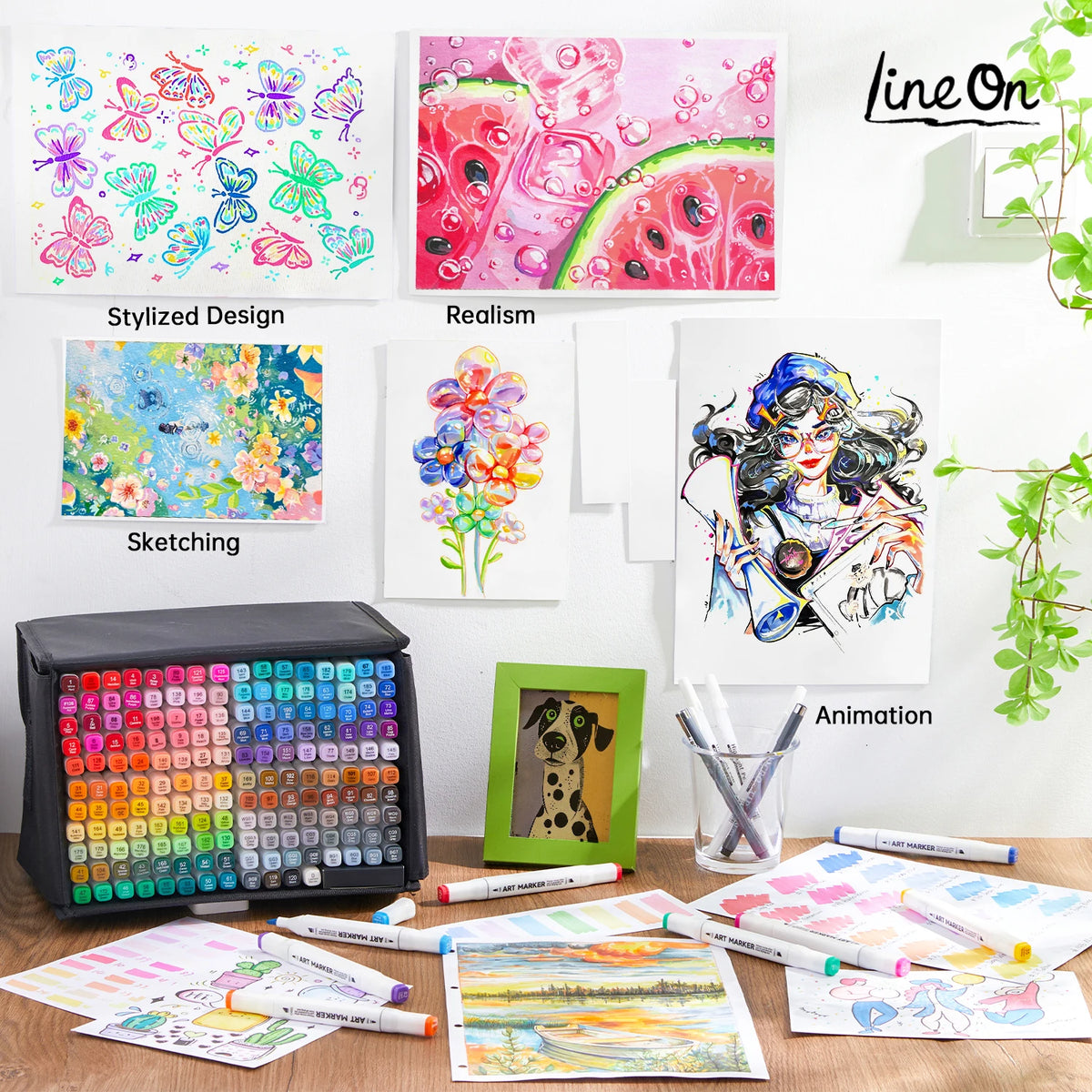 Lineon 172 Colors, 171+1 Marker Pens Plus 1 Marker Pad 1 Case