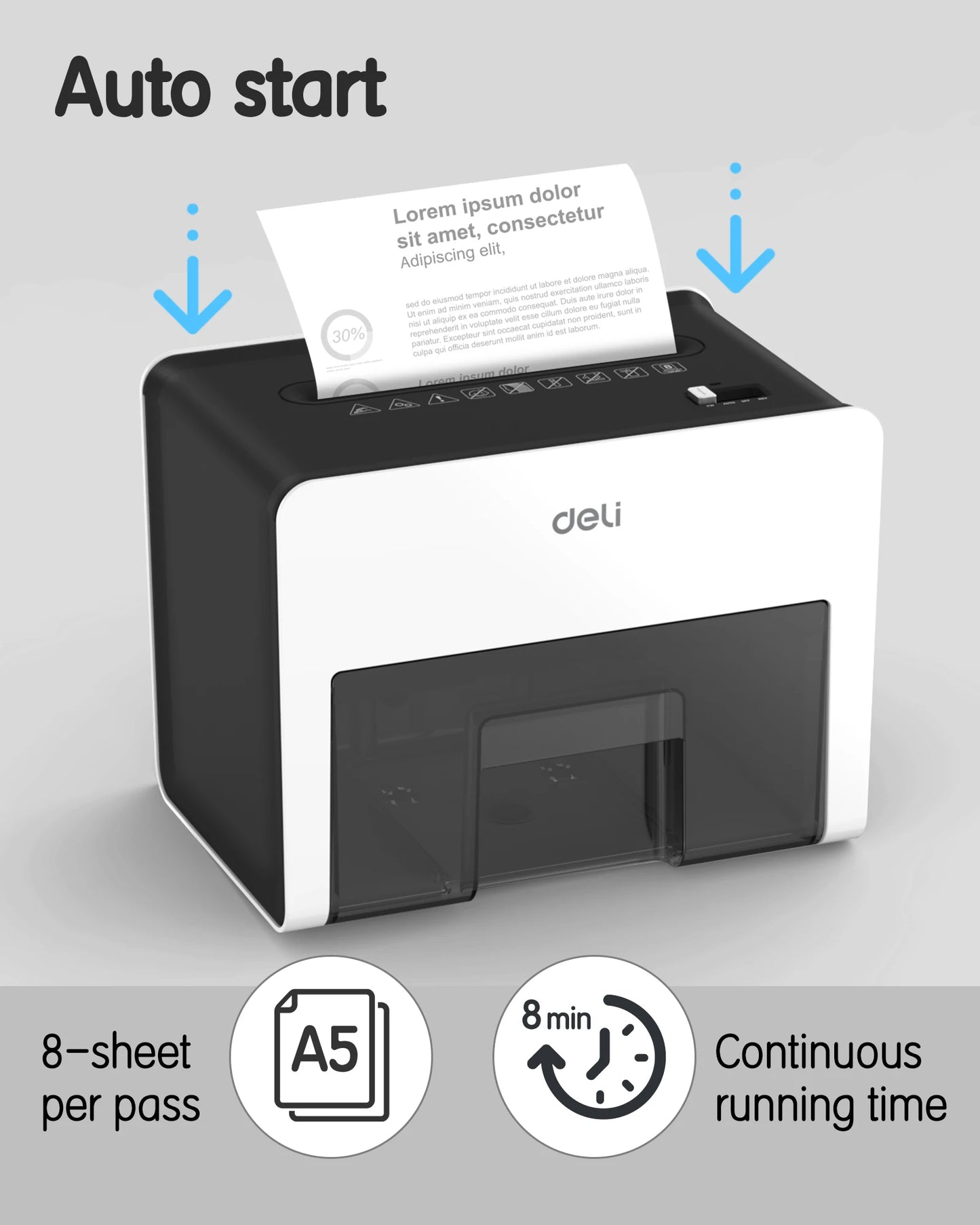 Deli 8-Sheet Paper Shredder Home Office Use Shredder, 0.7 Gallon Bin
