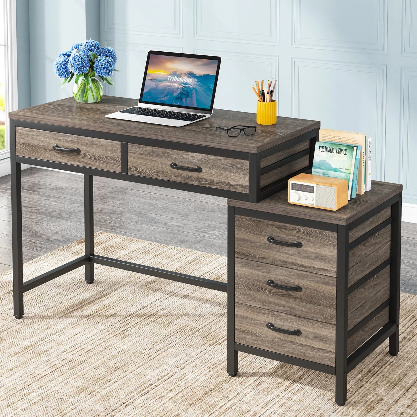 Tribesigns Computer Desk with 5 Drawers, Home Office Desks