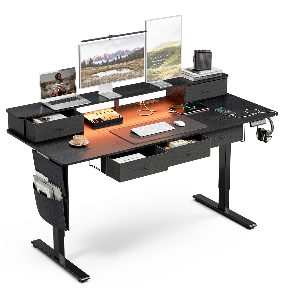 71" Electric Sit Stand Desk with 5 Drawers, Height Adjustable