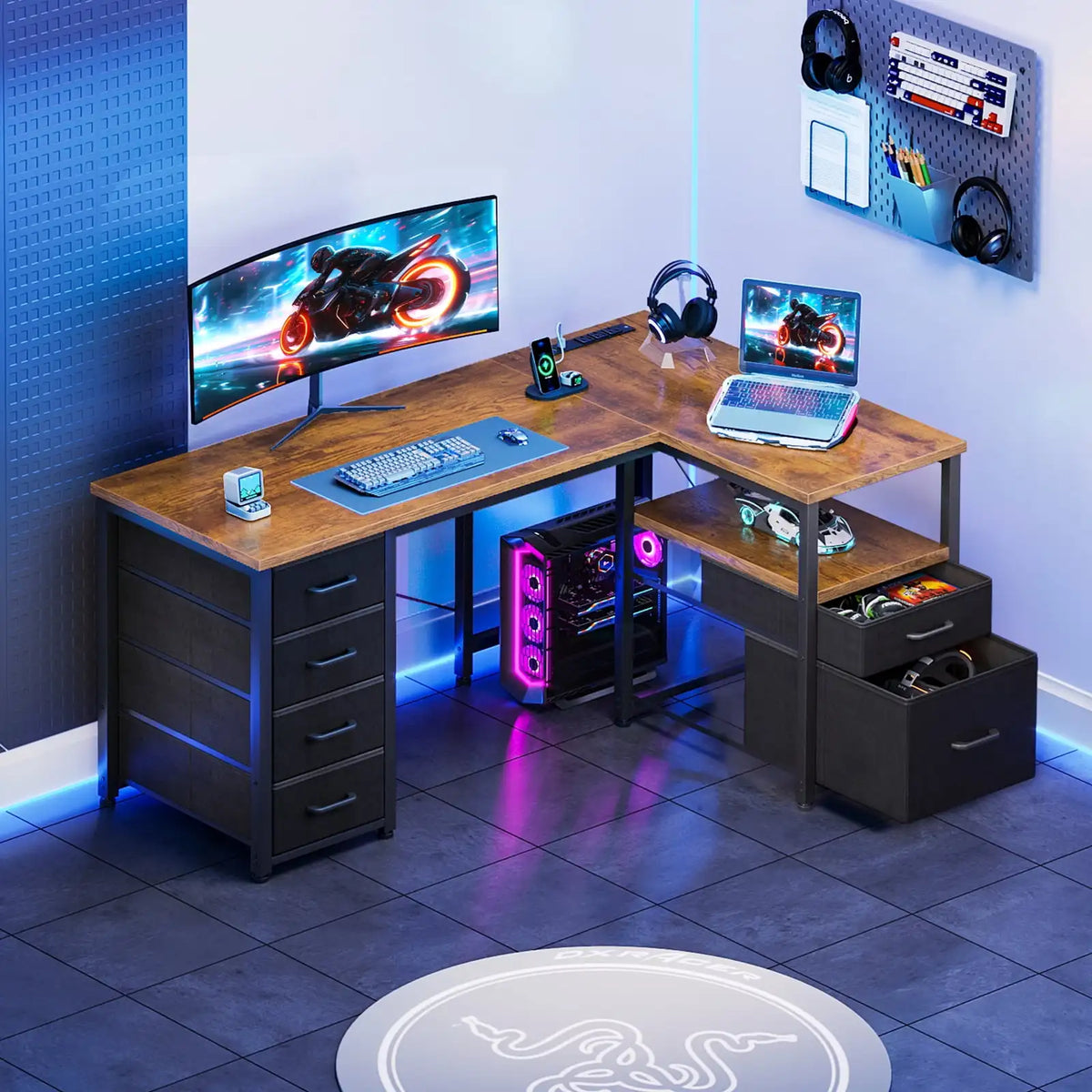 Casacomoda 55 inch Computer Desk with 5 Drawers and File Cabinet
