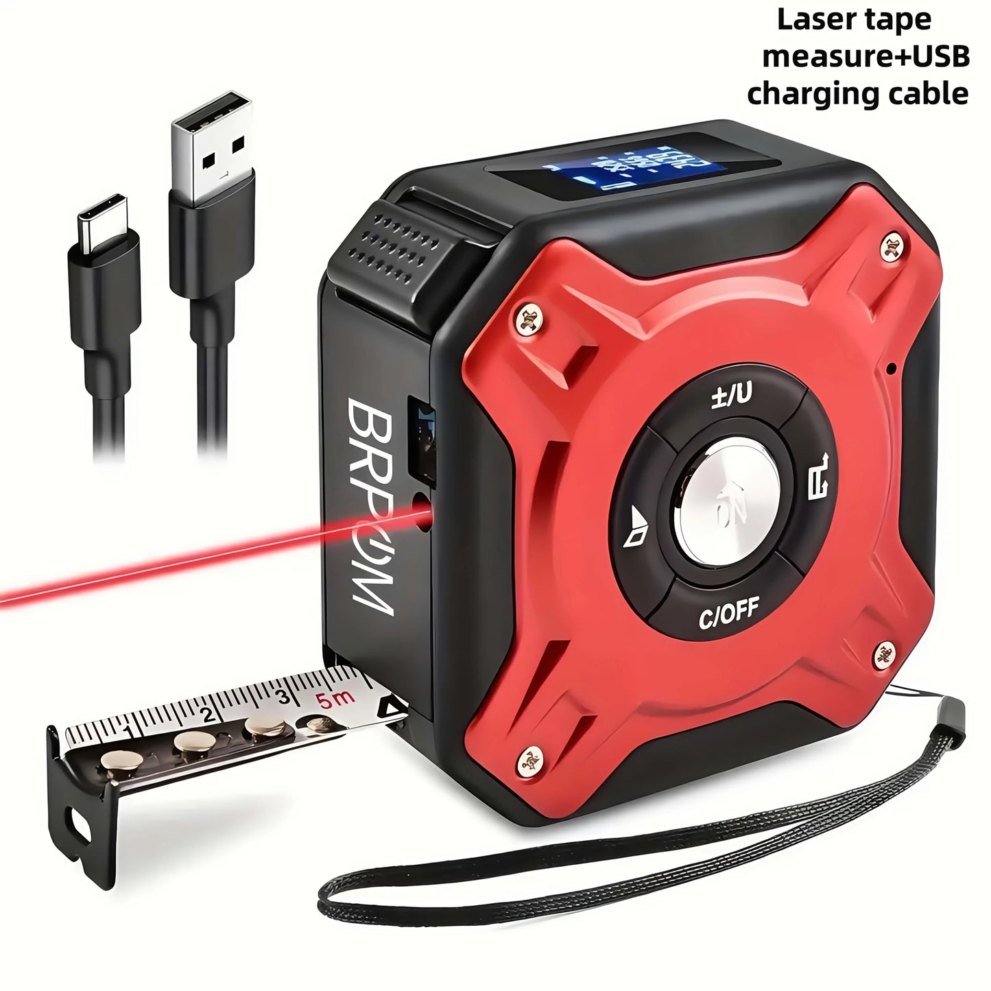 50m Laser 5m Steel Tape Measure - Digital Display Hook Loop 1PC