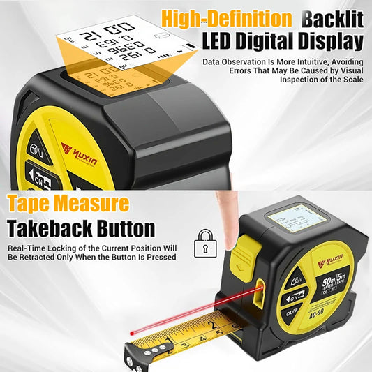 50m Laser 5m Steel Tape Measure - Digital Display Hook Loop 1PC