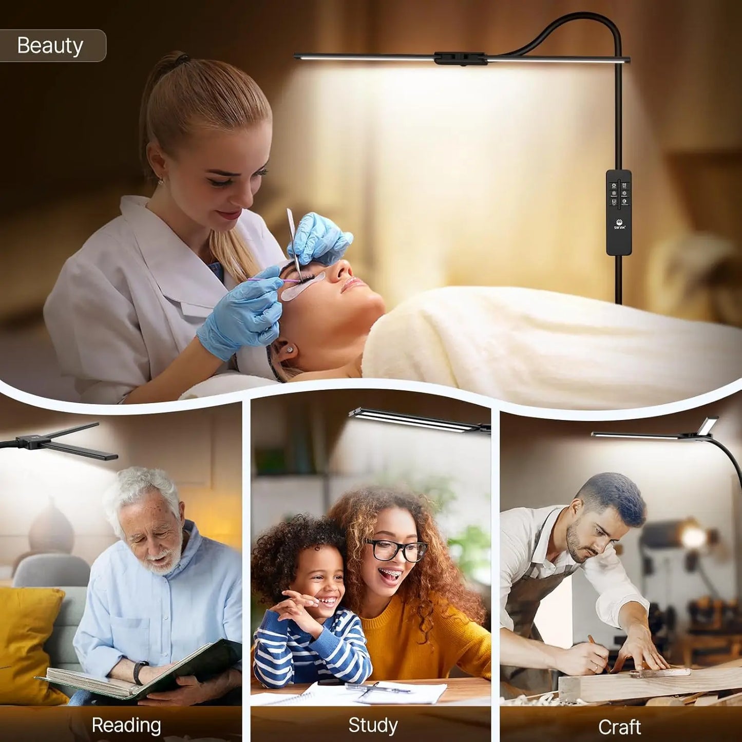 14W 2000LM LED Floor Lamp with Gesture & Remote Control, Dual Head