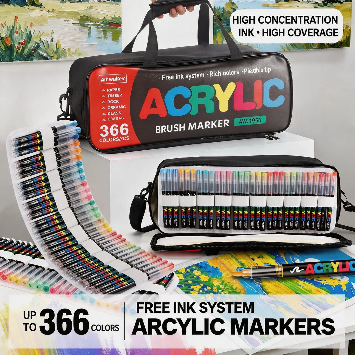 288/366Colors Straight Liquid Acrylic Markers, Portable Hard Case