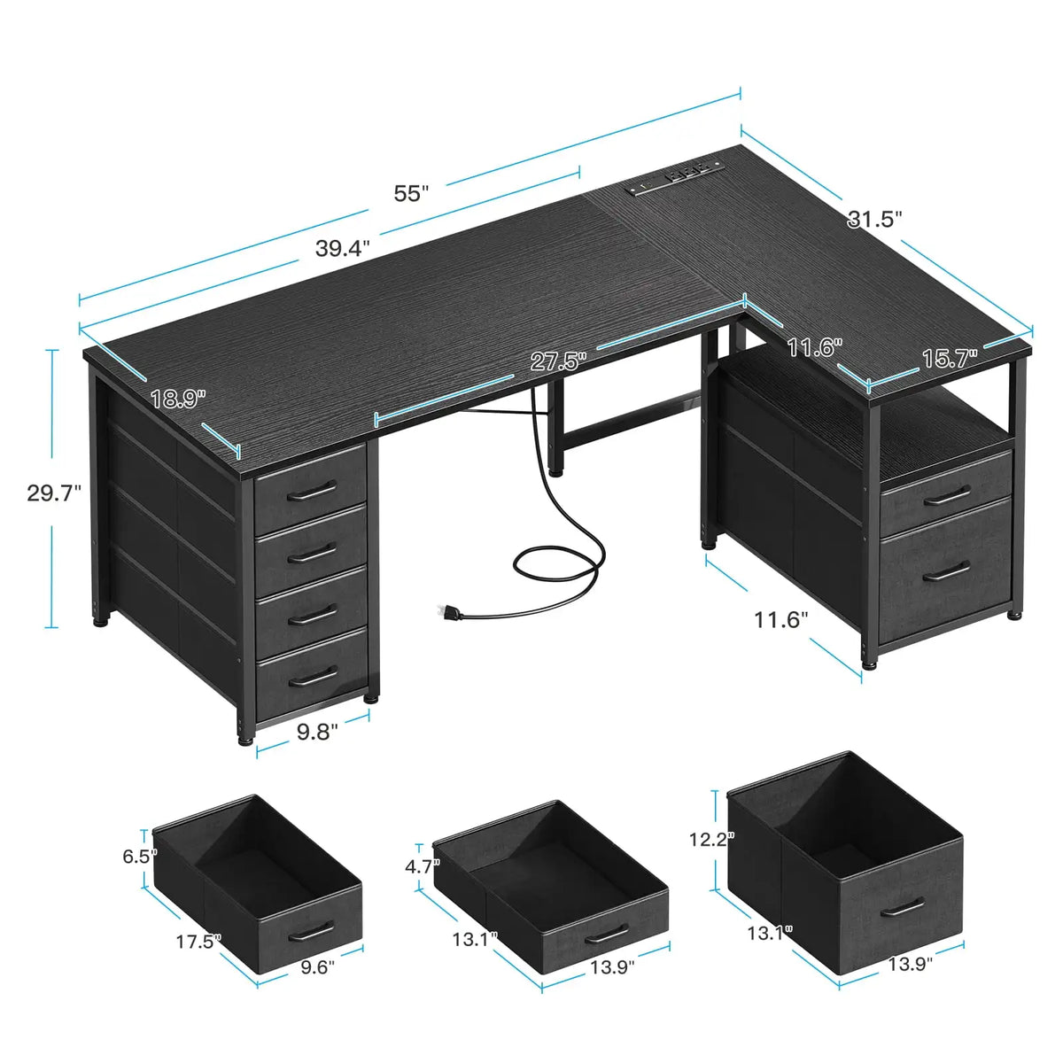 Casacomoda 55 inch Computer Desk with 5 Drawers and File Cabinet