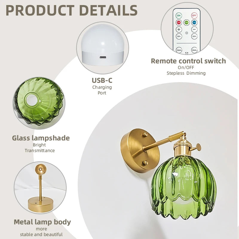 Vintage Wall Sconce 3W Power Aluminum Glass Wall Lamp For Bedroom